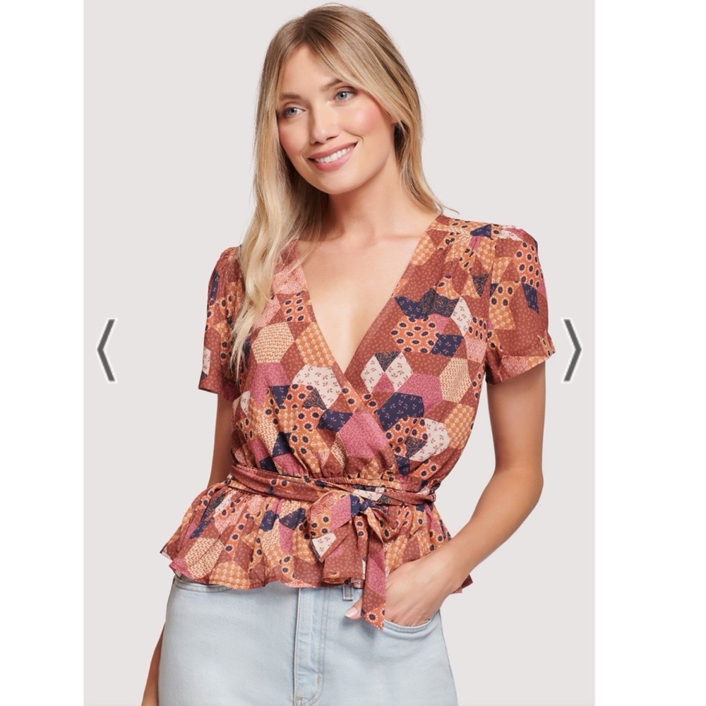 Lost‎ + Wander Southern Bell Wrap Top Patchwork Womens Brown Size S $78